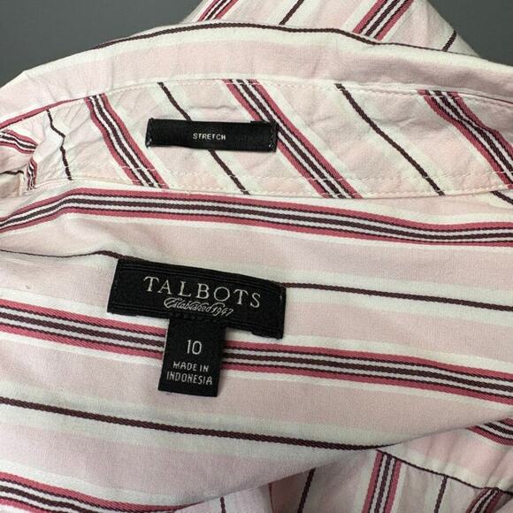 Talbots Stretch Pink Striped Preppy Button-Up Career Shirt Womens Sz 10 - Picture 3 of 4
